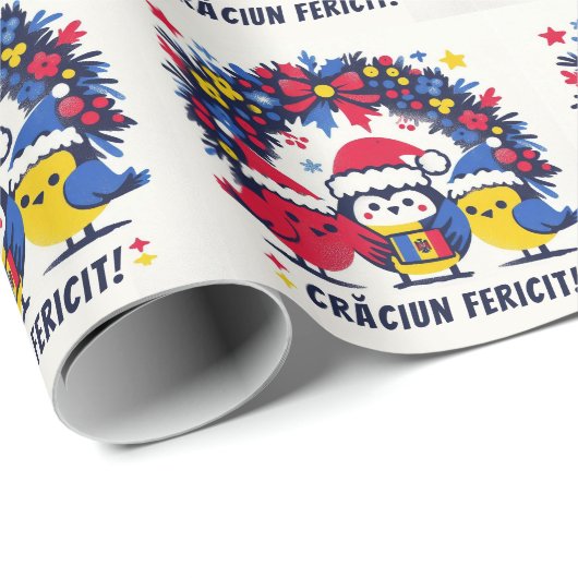 Santa Robins, der den rumänischen Flaggenschrei hä Geschenkpapier (Rolleneckpunkt)