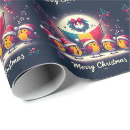 Santa Robins, die die rumänische Flagge auf dem Fa Geschenkpapier