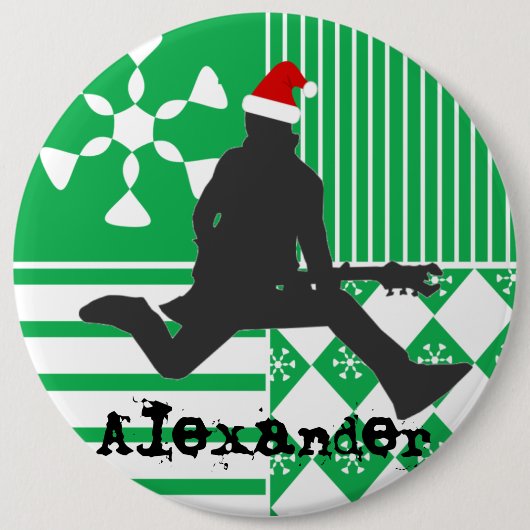 Santa Rock Star Christmas Stocking Name Tag Button (Vorderseite)