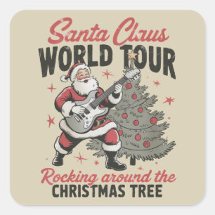 Santa Rocking Vintage Rocking Around Weihnachten Quadratischer Aufkleber