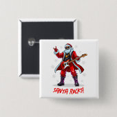 Santa Rocks! Funny Santa Claus spielt Gitarre Button (Vorne & Hinten)