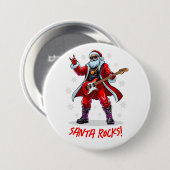 Santa Rocks! Funny Santa Claus spielt Gitarre Button (Vorne & Hinten)