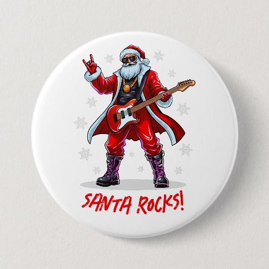 Santa Rocks! Funny Santa Claus spielt Gitarre Button (Vorderseite)