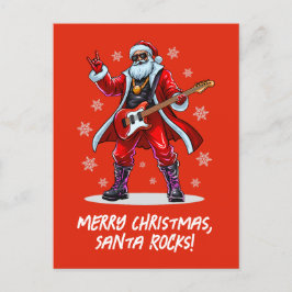 Santa Rocks! Funny Santa Claus spielt Gitarre Feiertagspostkarte