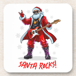 Santa Rocks! Funny Santa Claus spielt Gitarre Getränkeuntersetzer