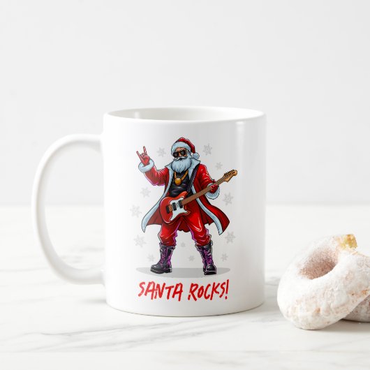 Santa Rocks! Funny Santa Claus spielt Gitarre Kaffeetasse (Mit Donut)