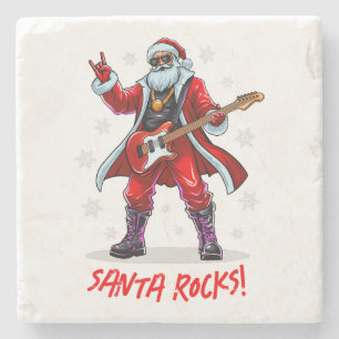 Santa Rocks! Funny Santa Claus spielt Gitarre Steinuntersetzer