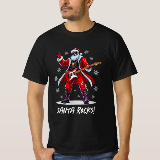 Santa Rocks! Funny Santa Claus spielt Gitarre T-Shirt (Vorderseite)