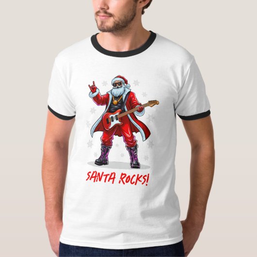 Santa Rocks! Funny Santa Claus spielt Gitarre T-Shirt (Vorderseite)