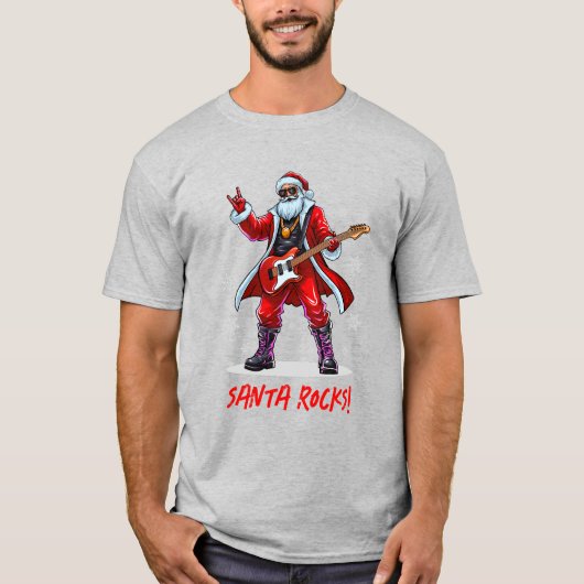 Santa Rocks! Funny Santa Claus spielt Gitarre T-Shirt (Vorderseite)