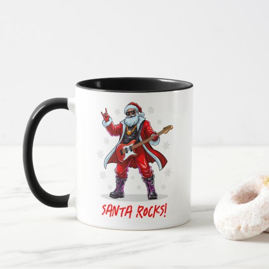 Santa Rocks! Funny Santa Claus spielt Gitarre Tasse (Mit Donut)