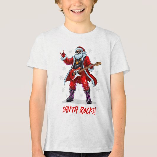 Santa Rocks! Funny Santa Claus spielt Gitarre Tri-Blend Shirt (Vorderseite)