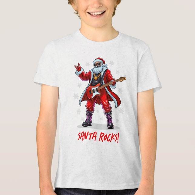 Santa Rocks! Funny Santa Claus spielt Gitarre Tri-Blend Shirt (Vorderseite)