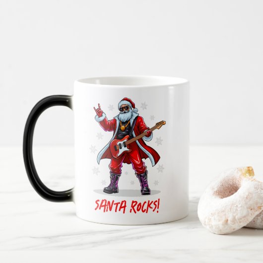 Santa Rocks! Funny Santa Claus spielt Gitarre Verwandlungstasse (Mit Donut)