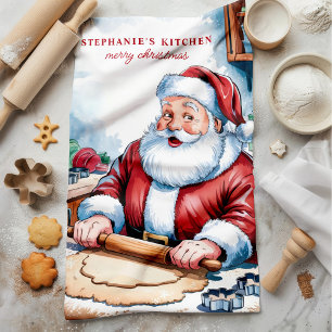 Santa Rolling Dough Personalisiert Weihnachten Geschirrtuch