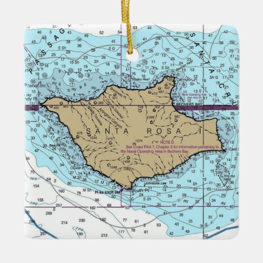 Santa Rosa Island Nautic Chart Keramikornament (Vorderseite)