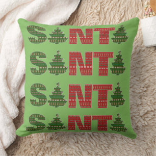 Santa Rot Grüne Weihnachtsbäume Kissen