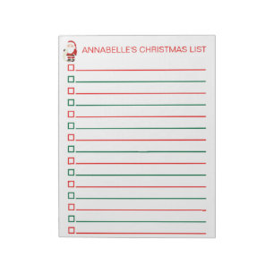 Santa Rot und Grüne Weihnachtsliste Persönlich Notizblock