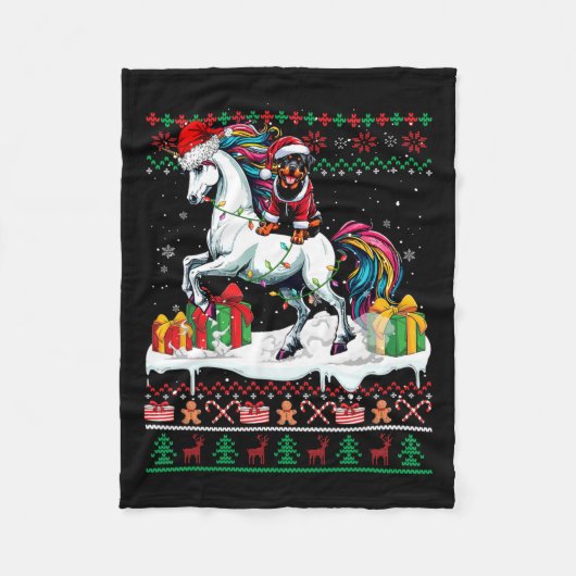 Santa Rottweiler Riding Einhorn Weihnachtskraut Fleecedecke (Vorderseite)
