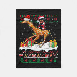 Santa Rottweiler Riding Giraffe Weihnachtssüßer Fleecedecke