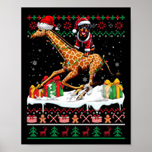 Santa Rottweiler Riding Giraffe Weihnachtssüßer Poster