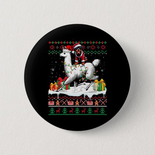 Santa Rottweiler Riding Llama Weihnachtskraut Lo Button (Vorderseite)