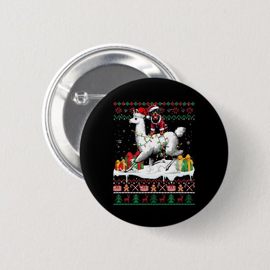 Santa Rottweiler Riding Llama Weihnachtskraut Lo Button (Vorne & Hinten)