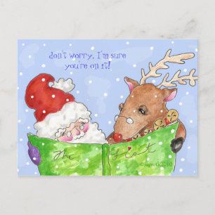 Santa, Rudolf und Liste Feiertagspostkarte