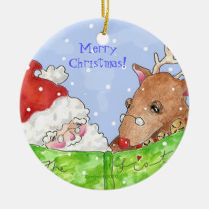 Santa , Rudolf und Liste Keramik Ornament
