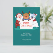 Santa Rudolf und Teddy Weihnachtskarte Einladung (Stehend Vorderseite)