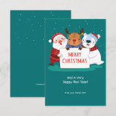 Santa Rudolf und Teddy Weihnachtskarte Einladung (Vorne/Hinten)