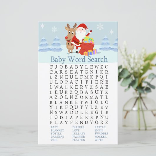 Santa, Rudolph Baby Dusche Word Search Game (Stehend Vorderseite)