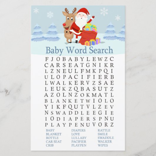 Santa, Rudolph Baby Dusche Word Search Game (Vorderseite)