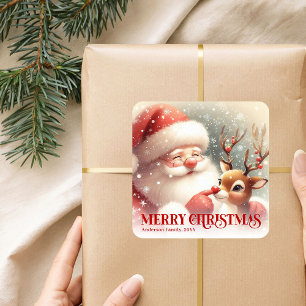 Santa Rudolph Benutzerdefinierter Name Frohe Weihn Quadratischer Aufkleber