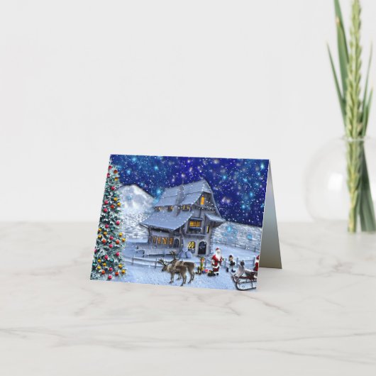 Santa Rudolph Elf mit Schlitten Karte (Vorderseite)