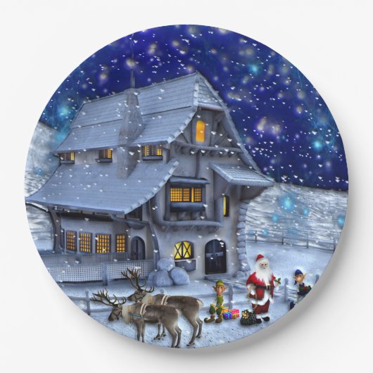 Santa Rudolph Elf mit Schlitten Pappteller (Vorderseite)