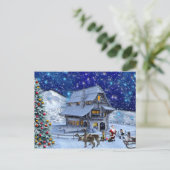 Santa Rudolph Elf mit Schlitten Postkarte (Stehend Vorderseite)
