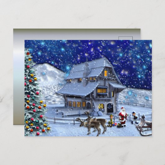 Santa Rudolph Elf mit Schlitten Postkarte (Vorne/Hinten)