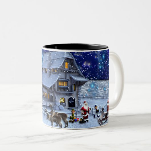 Santa Rudolph Elf mit Schlitten Zweifarbige Tasse (VorderseiteRechts)