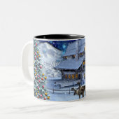 Santa Rudolph Elf mit Schlitten Zweifarbige Tasse (Vorderseite Links)