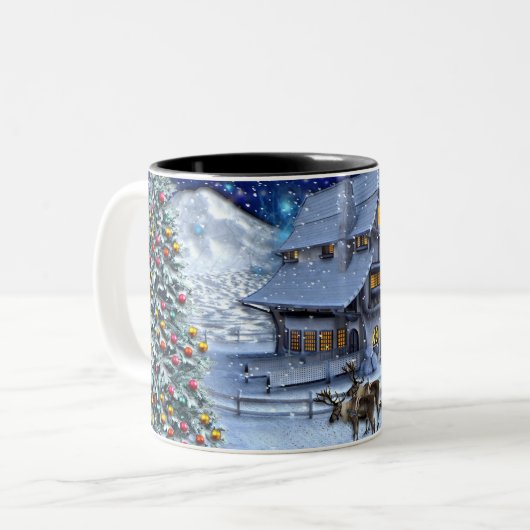 Santa Rudolph Elf mit Schlitten Zweifarbige Tasse (Vorderseite Links)