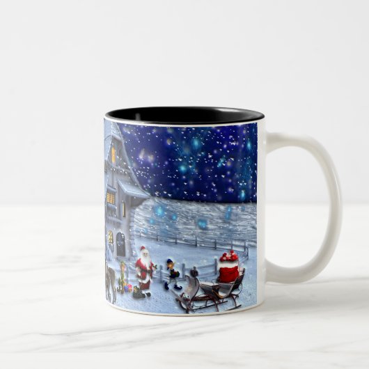 Santa Rudolph Elf mit Schlitten Zweifarbige Tasse (Rechts)