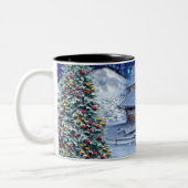 Santa Rudolph Elf mit Schlitten Zweifarbige Tasse (Links)
