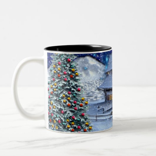 Santa Rudolph Elf mit Schlitten Zweifarbige Tasse (Links)