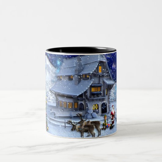 Santa Rudolph Elf mit Schlitten Zweifarbige Tasse (Mittel)