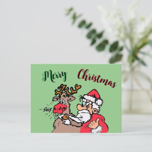 Santa & Rudolph Frohe Weihnachtskruste. Postkarte (Stehend Vorderseite)