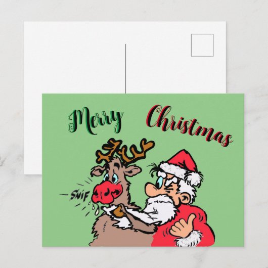 Santa & Rudolph Frohe Weihnachtskruste. Postkarte (Vorne/Hinten)