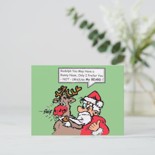 Santa & Rudolph Funny Cartoon Cust. Postkarte (Stehend Vorderseite)