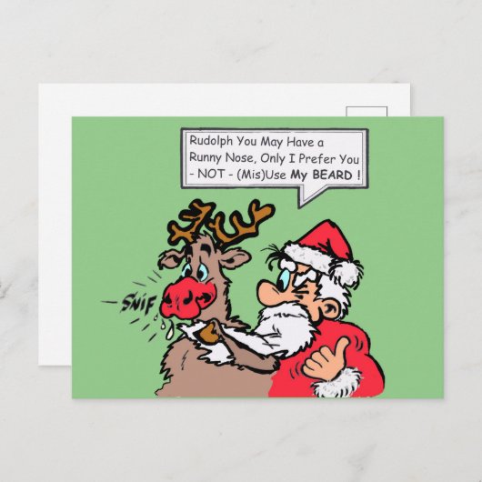 Santa & Rudolph Funny Cartoon Cust. Postkarte (Vorne/Hinten)
