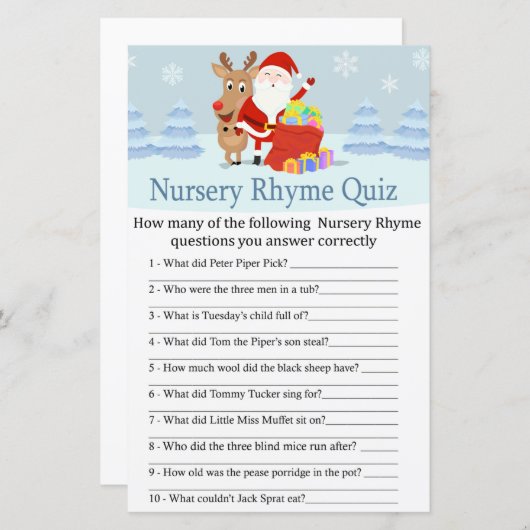 Santa, Rudolph Kinderzimmer Rhyme Quiz Kinderdusch (Vorne/Hinten)